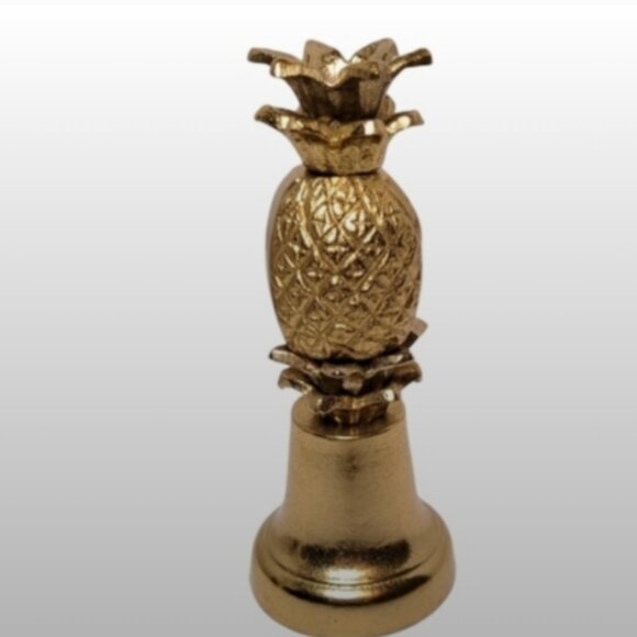 Gold Cast Metal Pineapple Bell 7" tall Decorative Dinner or Desk Bell Tropical - Picture 4 of 4